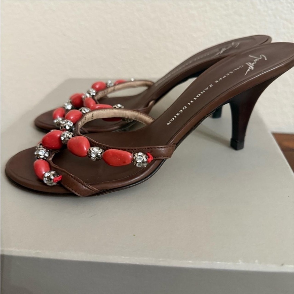 Giuseppe Zanotti Brown and Red Embellished Heels - Picture 5 of 7